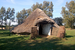 A reconstruction of an Iron Age round house at Flag Fen [Cambridgeshire] October 2011